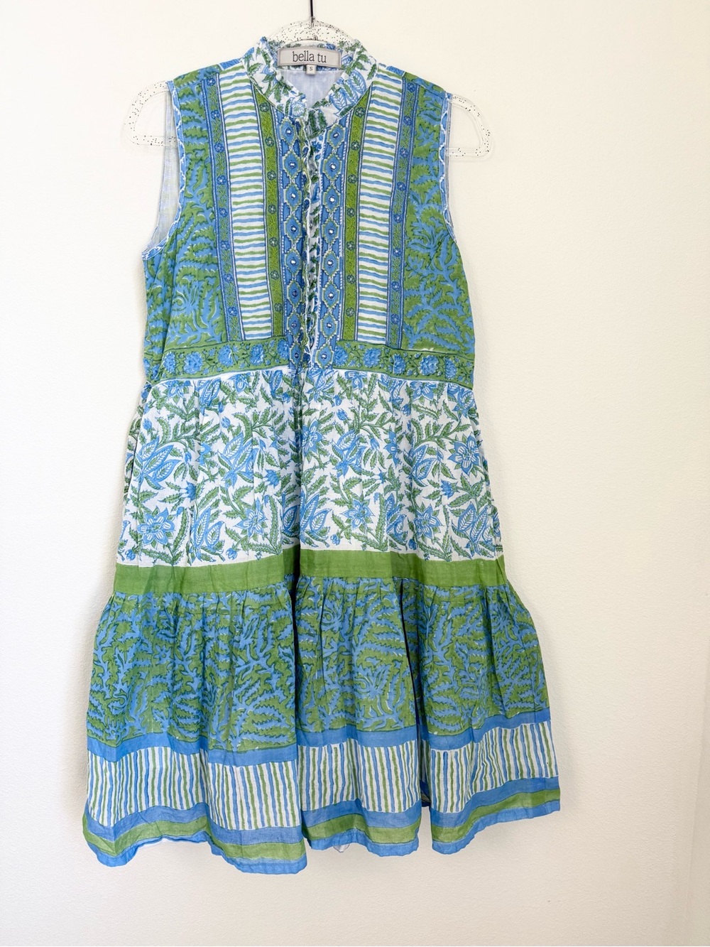 Bella Tu Turquoise Blue and Green Maxi Sundress with Halter Neckline Size S